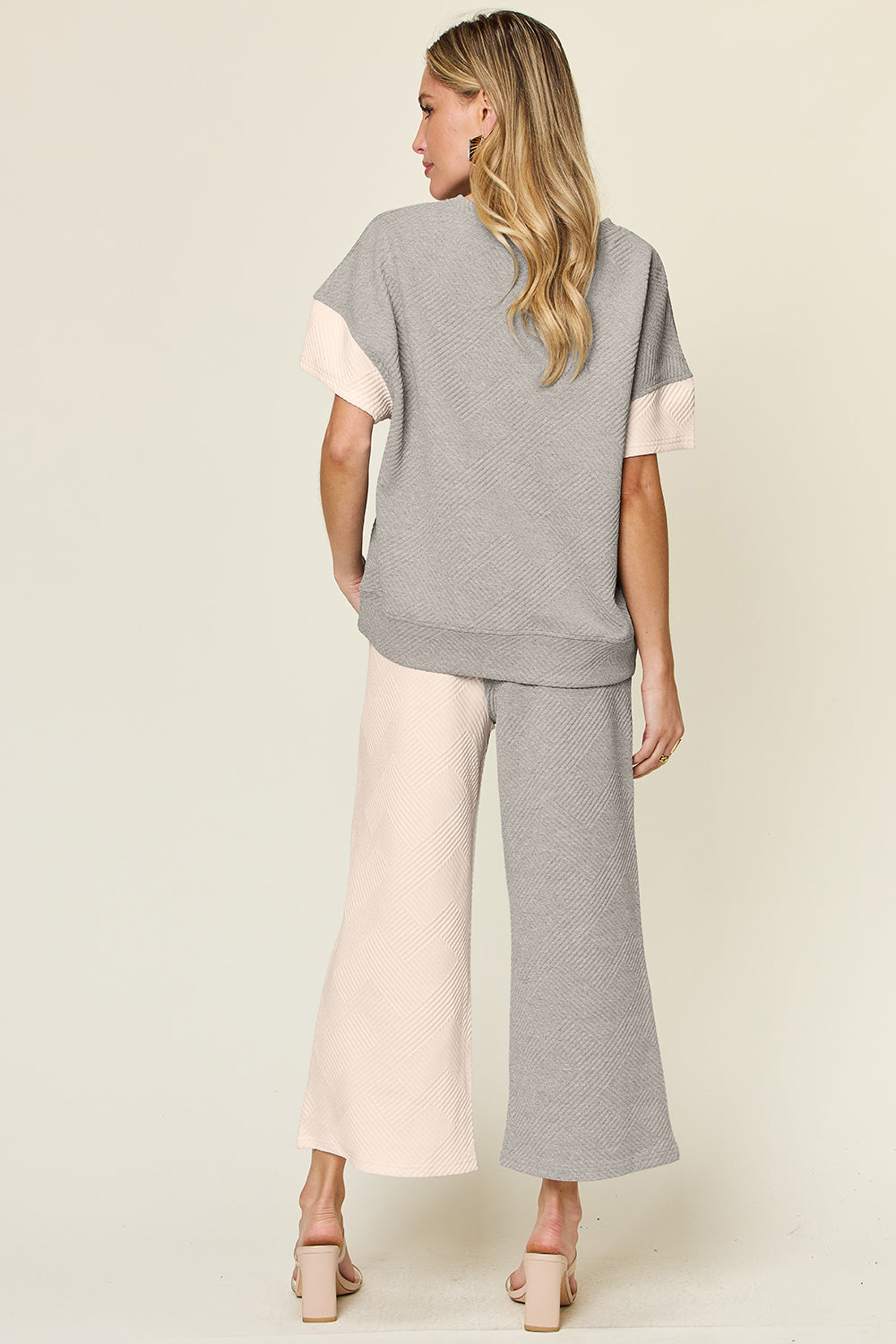 Double Take Texture Wide Leg Pants Set