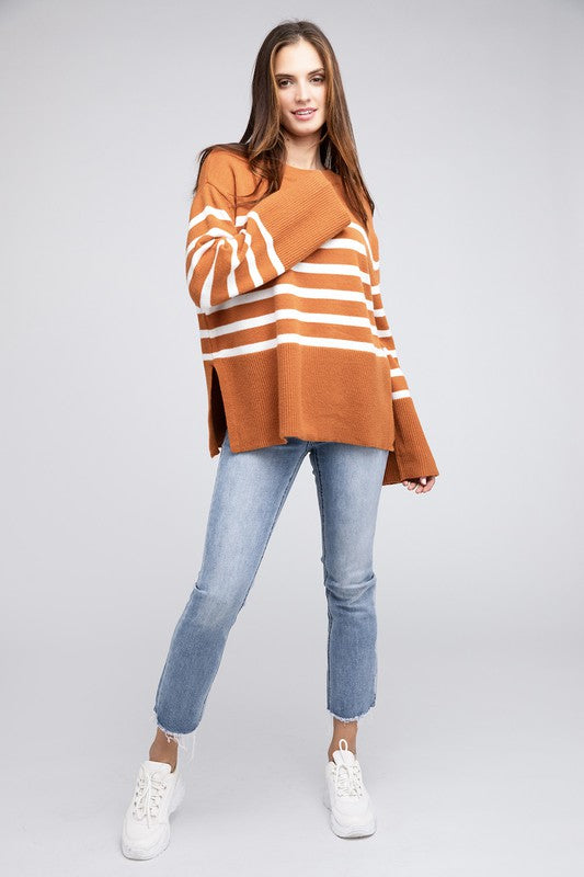 Unload Love Ribbed Hem Stripe Sweater