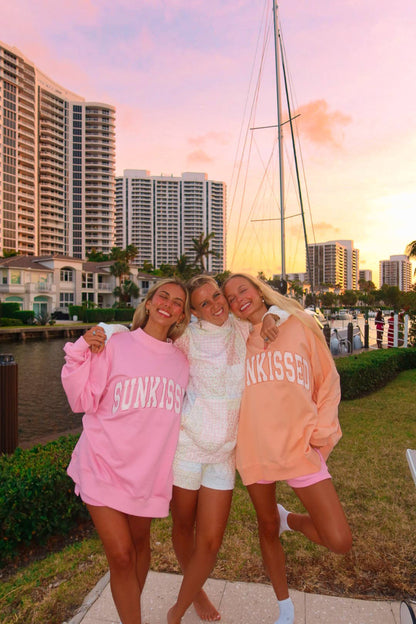 Papaya Orange Varsity Sunkissed Embroidered Mockneck Sweatshirt 100% Cotton