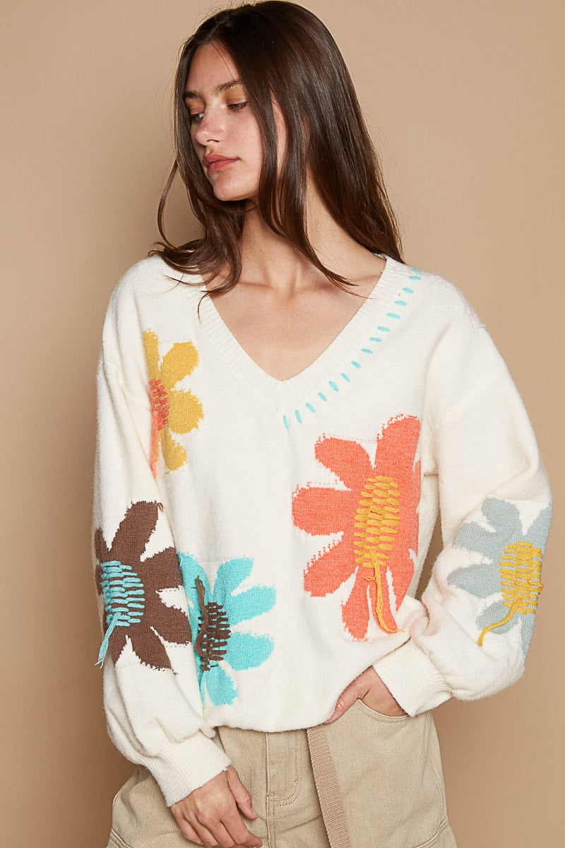 POL Flower Fringe Sweater