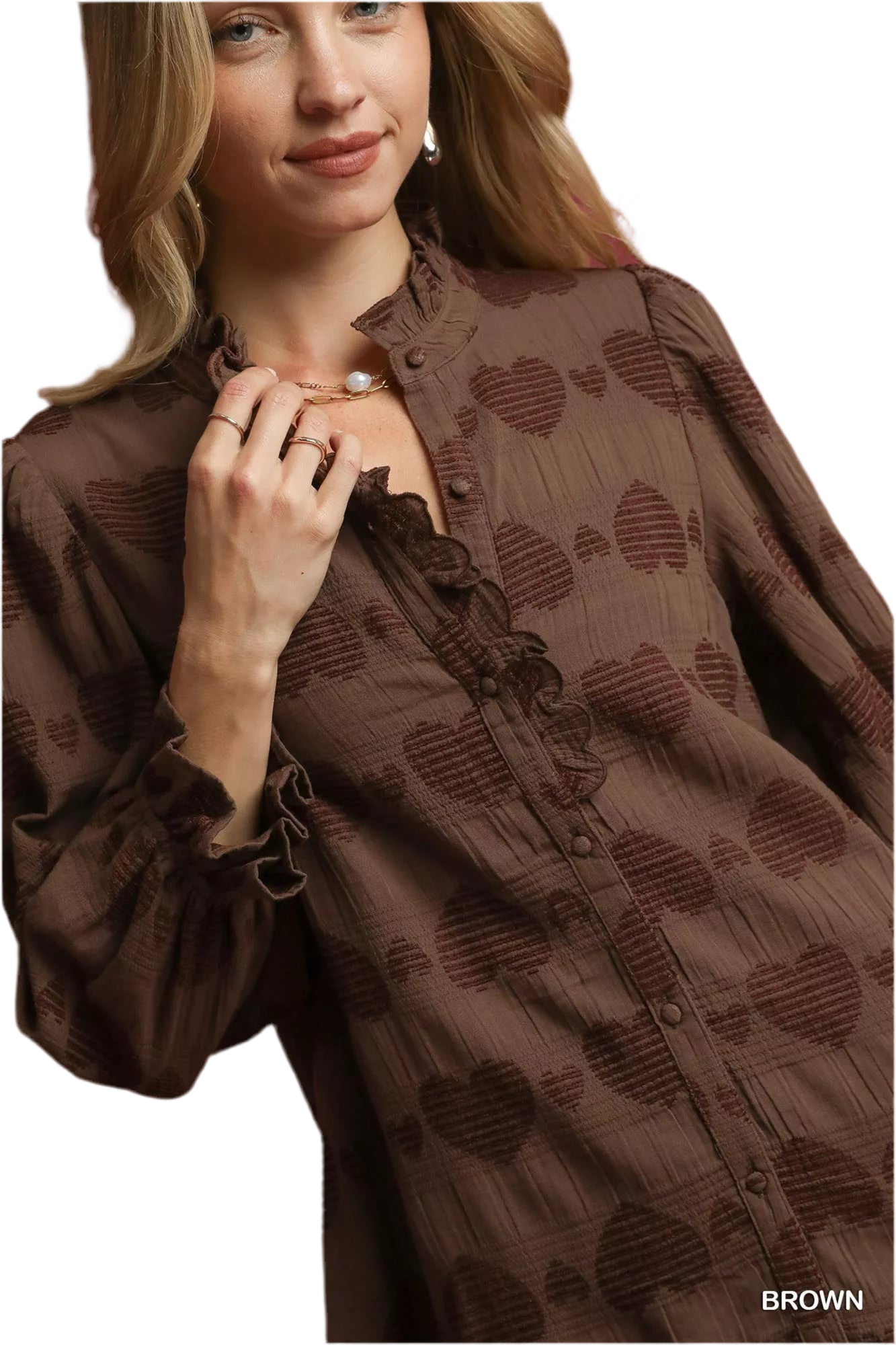 Hearts in Love Jacquard Ruffle Trim Top Umgee