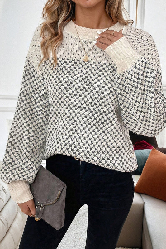 Dotted Colorblock Lantern Sleeve Sweater