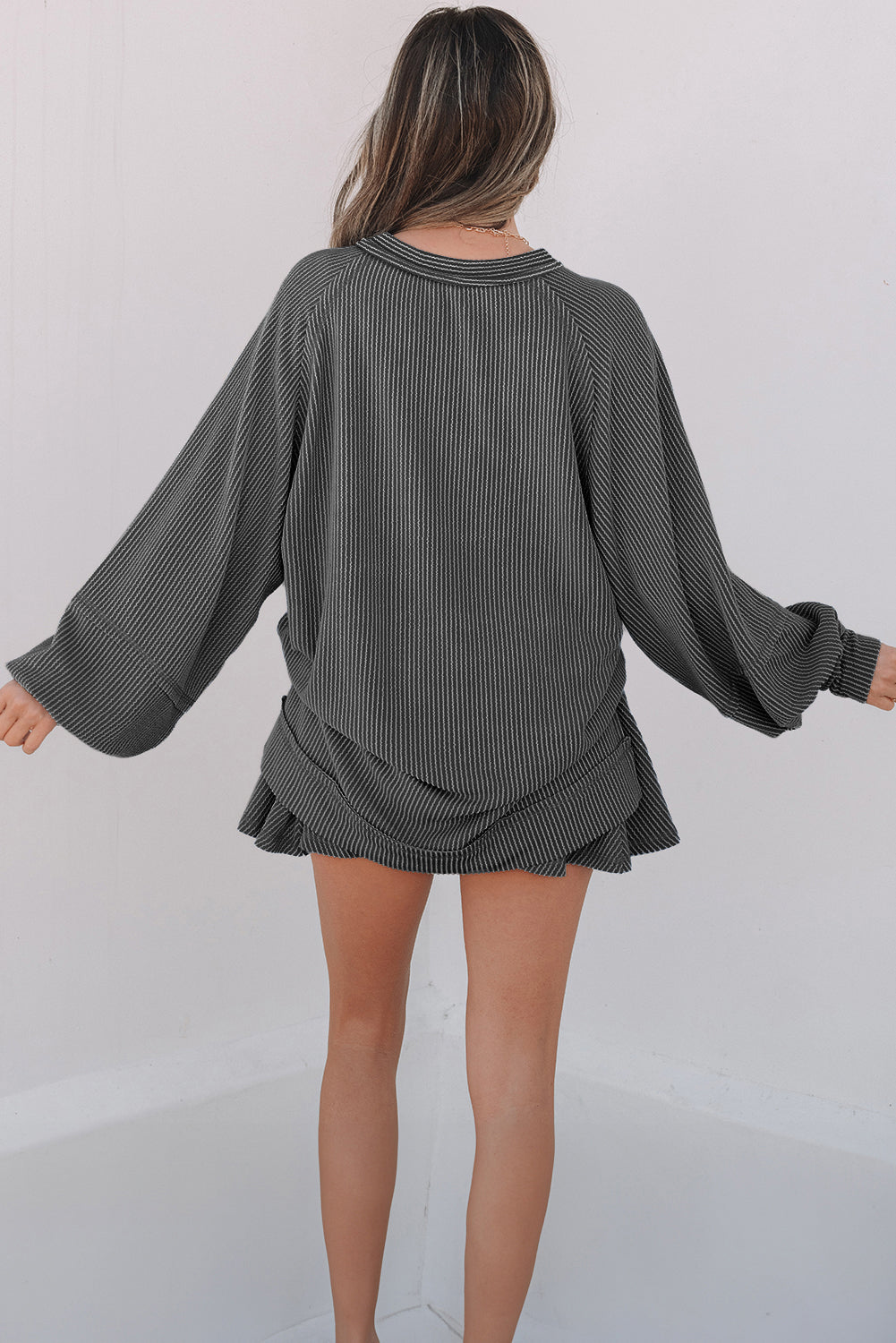 Corded Top and Ruffle Mini Skirt Set