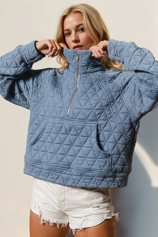 Double Take Half Zip Quilted Pullover