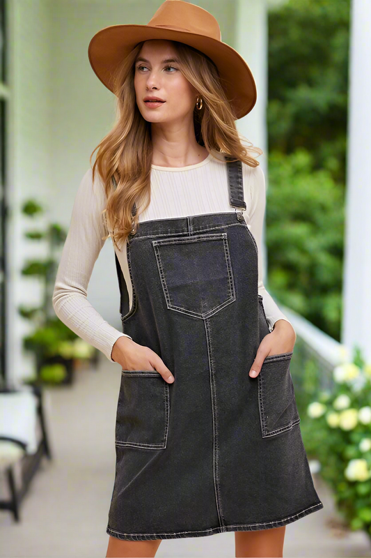 Annie Wear Wide Strap Denim Overall Dress with Pockets