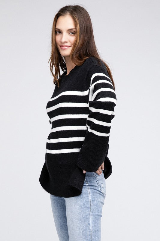 Unload Love Ribbed Hem Stripe Sweater