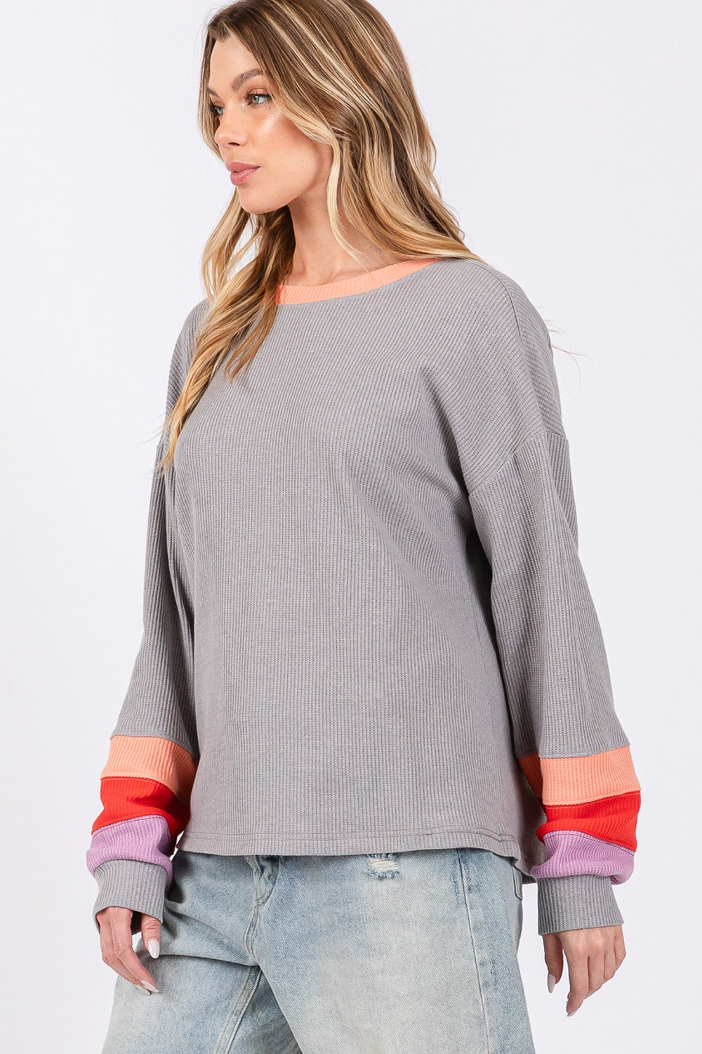 SAGE + FIG Color Block Waffle Knit Top