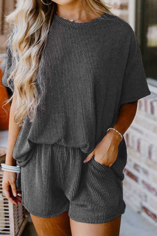Be Beautiful Textured Top and Shorts Set