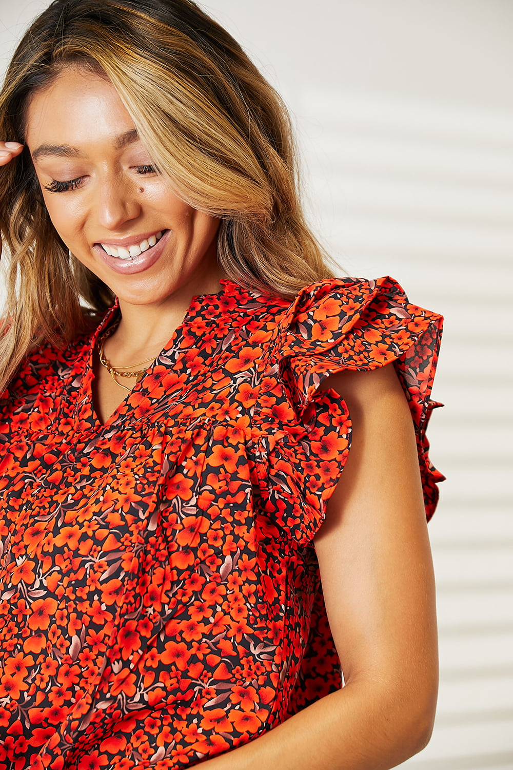 Double Take Floral Flutter Top