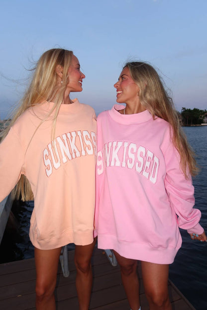 Papaya Orange Varsity Sunkissed Embroidered Mockneck Sweatshirt 100% Cotton