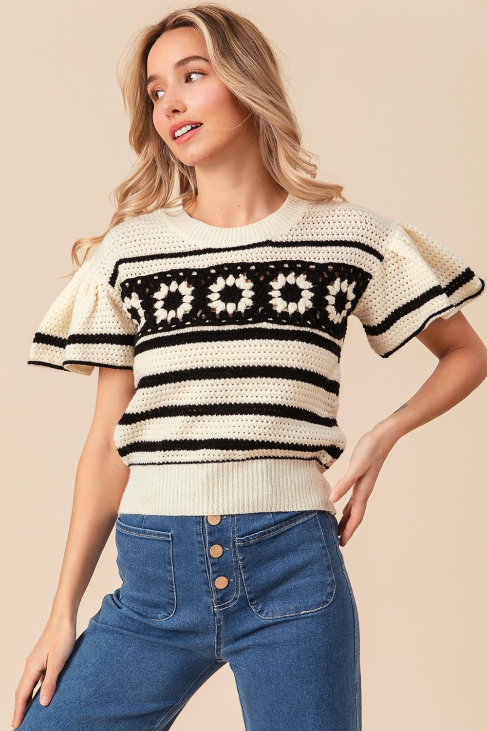 BiBi Striped Posies Sweater