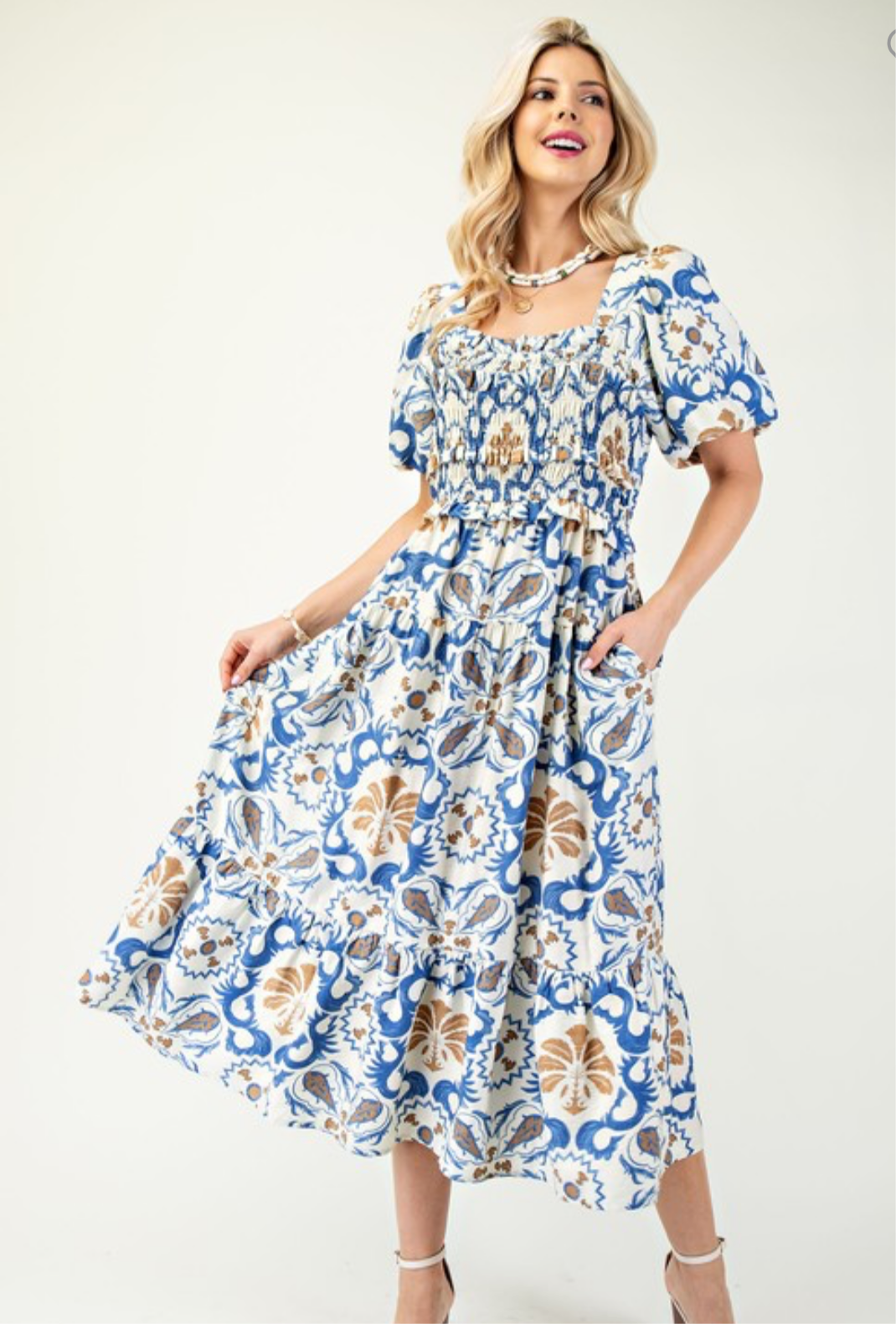 Lainey Tie Back Smocked Midi Dress