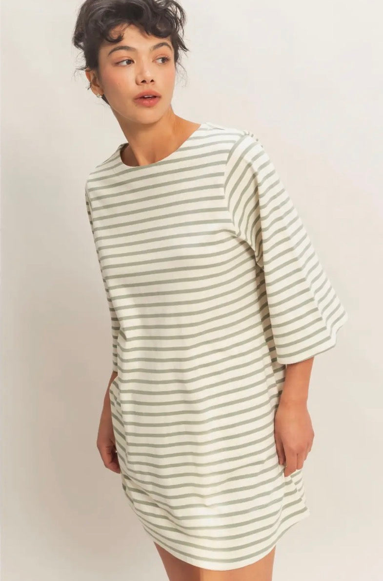 The Emerson Striped Mini Dress Sage