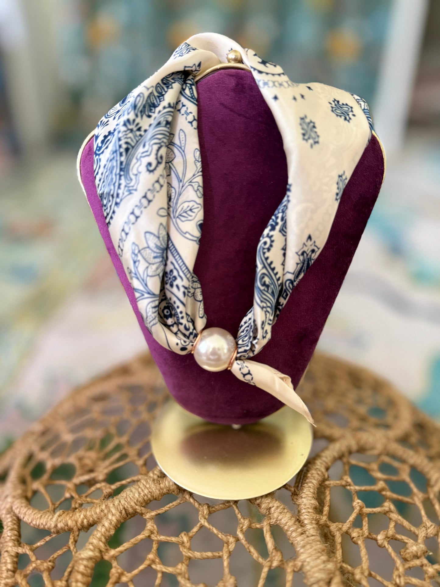 Blue & White Magnetic Scarf Necklace