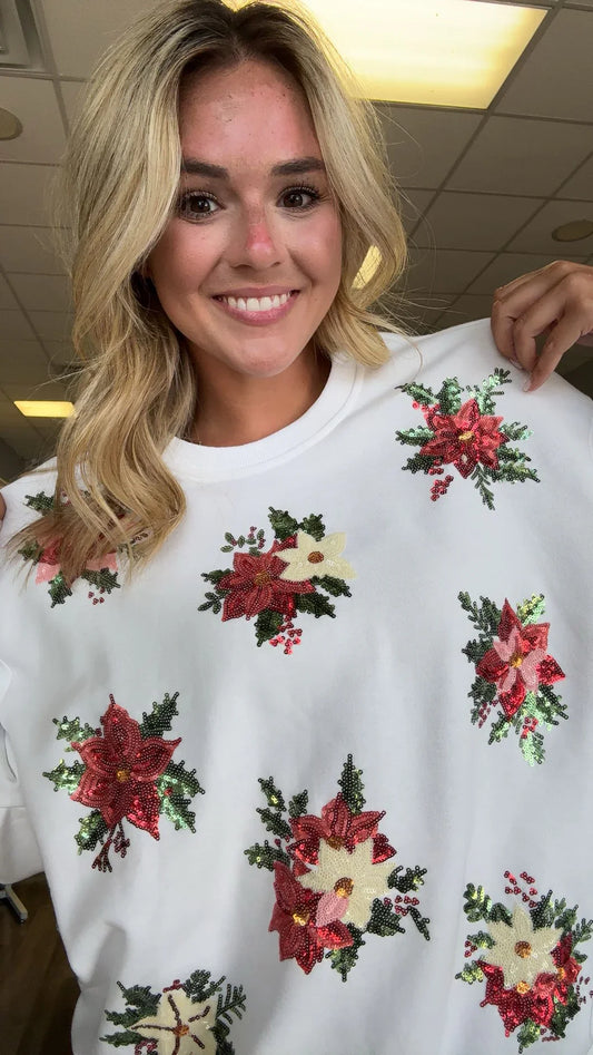 Preorder 11/5 : Sequin Poinsettia Pullover