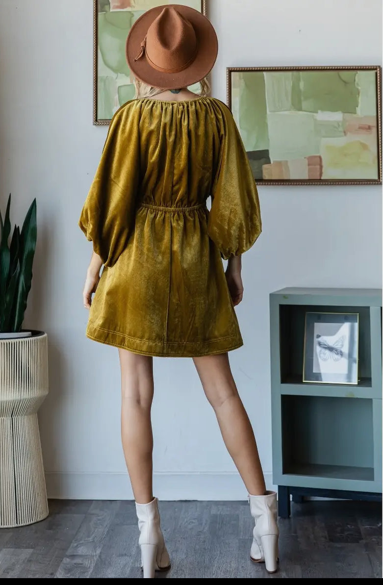 Evelyn Velvet Mini Dress in Chartruese Green