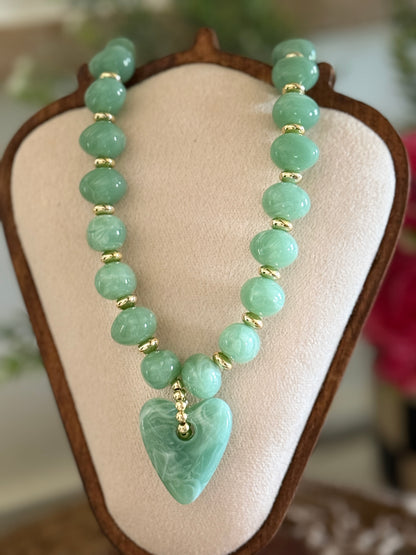 Haylee Green Beaded Heart Necklace