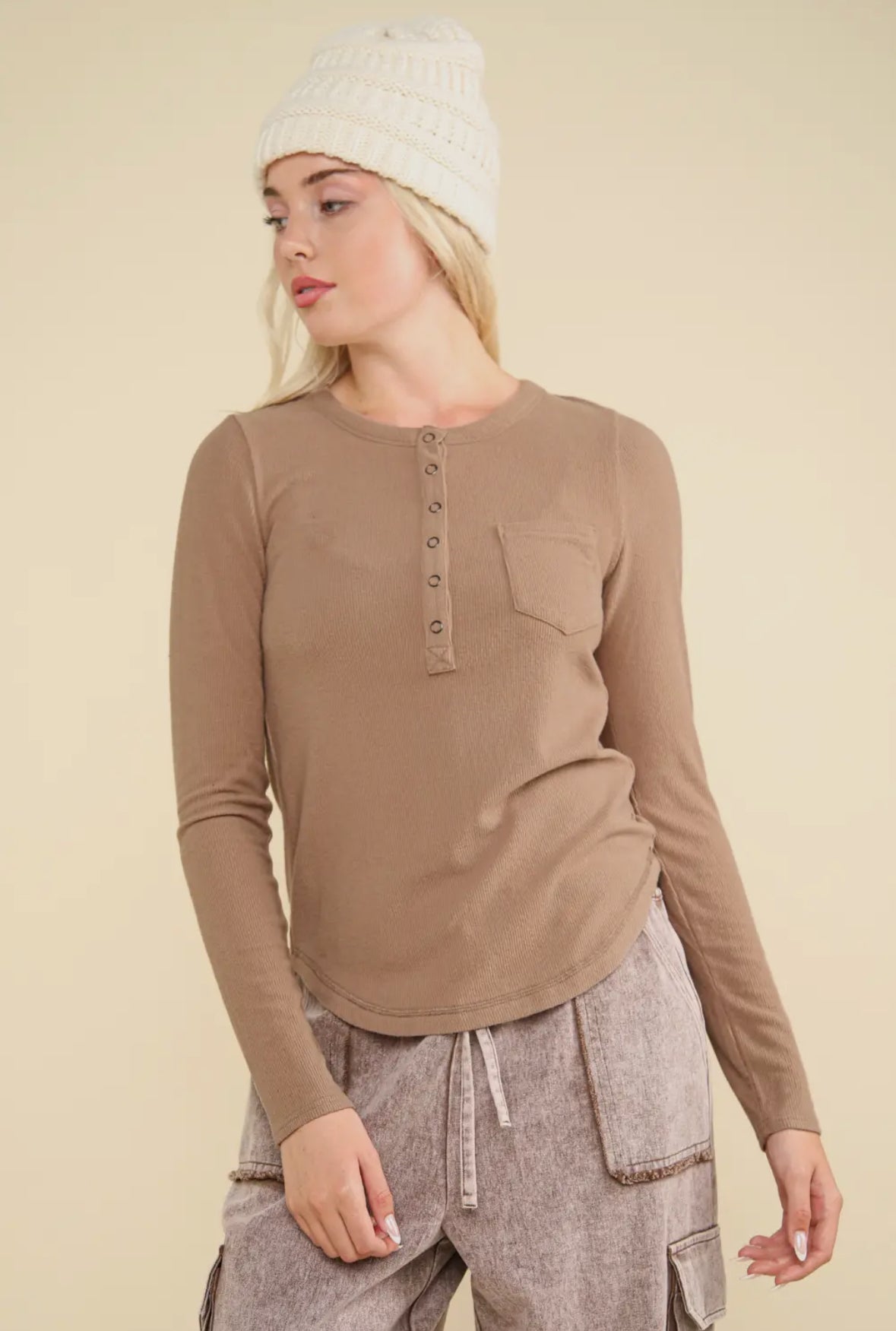 Let You Go Soft Knit Top in Taupe