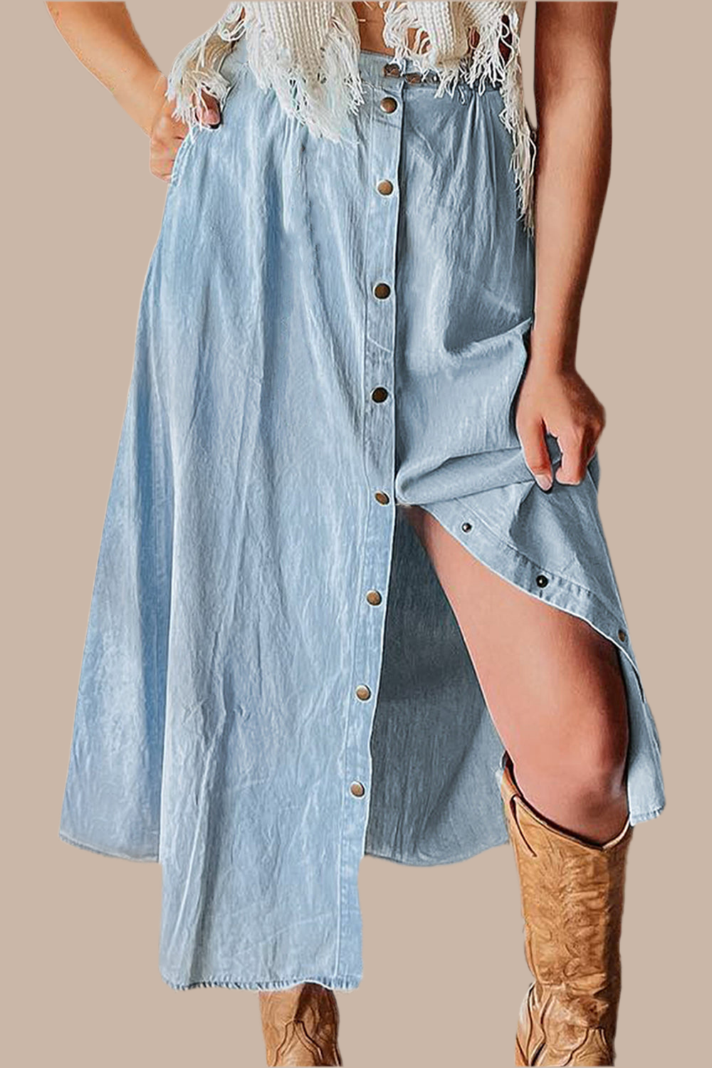 Macy Snap Down High Waist Denim Skirt