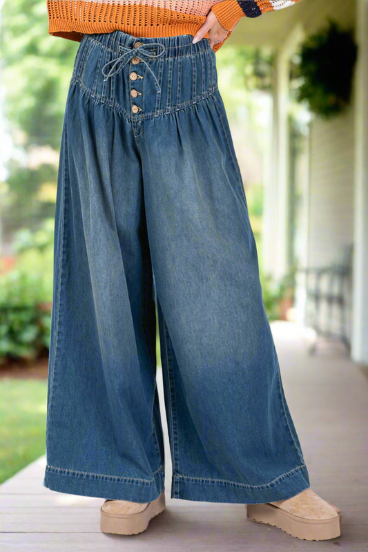SAGE+FIG Smocked Waist Band Wide Leg Jeans