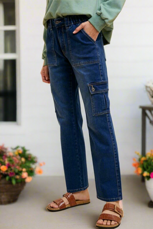 Annie Wear Straight Leg Jeans with Cargo Pockets