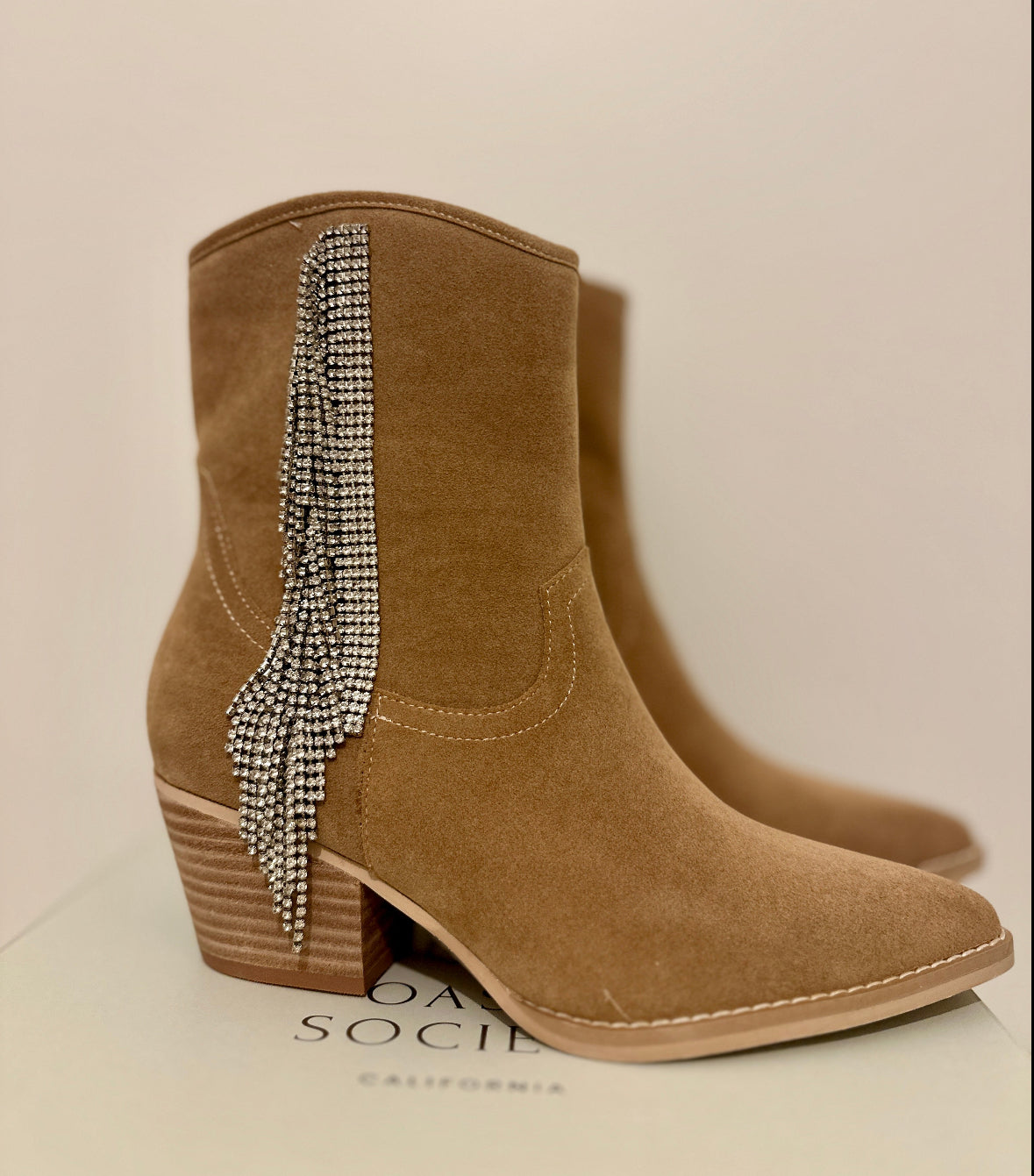 The Rowan Rhinestone Boots by Oasis Society