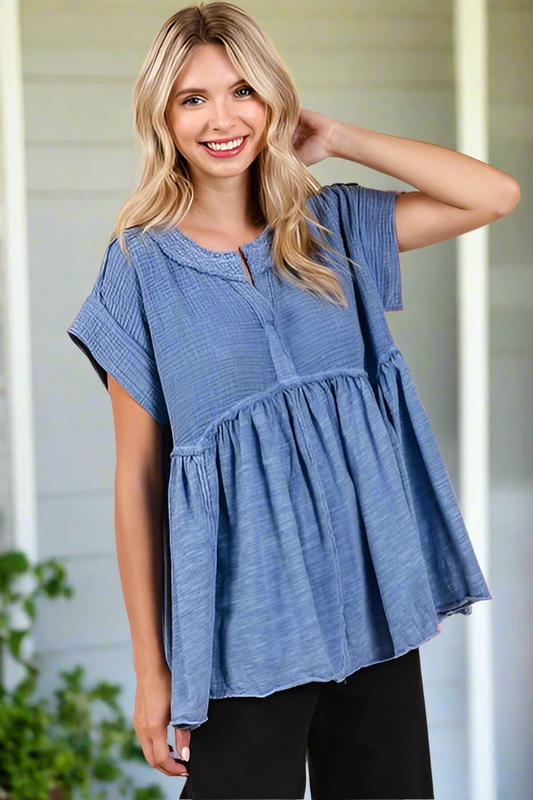 Trissa Mineral Wash Oversized Flounce Top