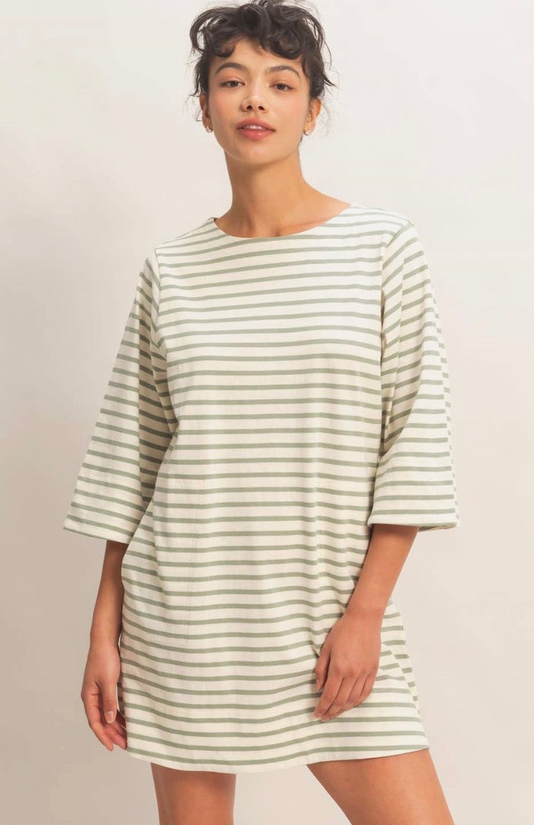 The Emerson Striped Mini Dress Sage