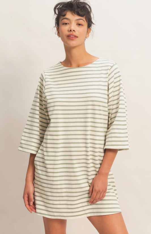 The Emerson Striped Mini Dress Sage