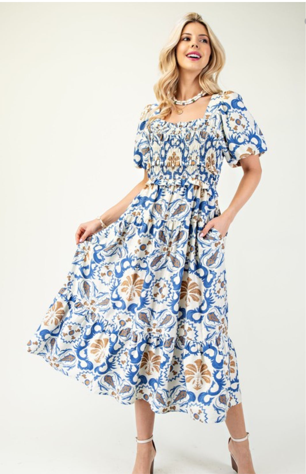 Lainey Tie Back Smocked Midi Dress