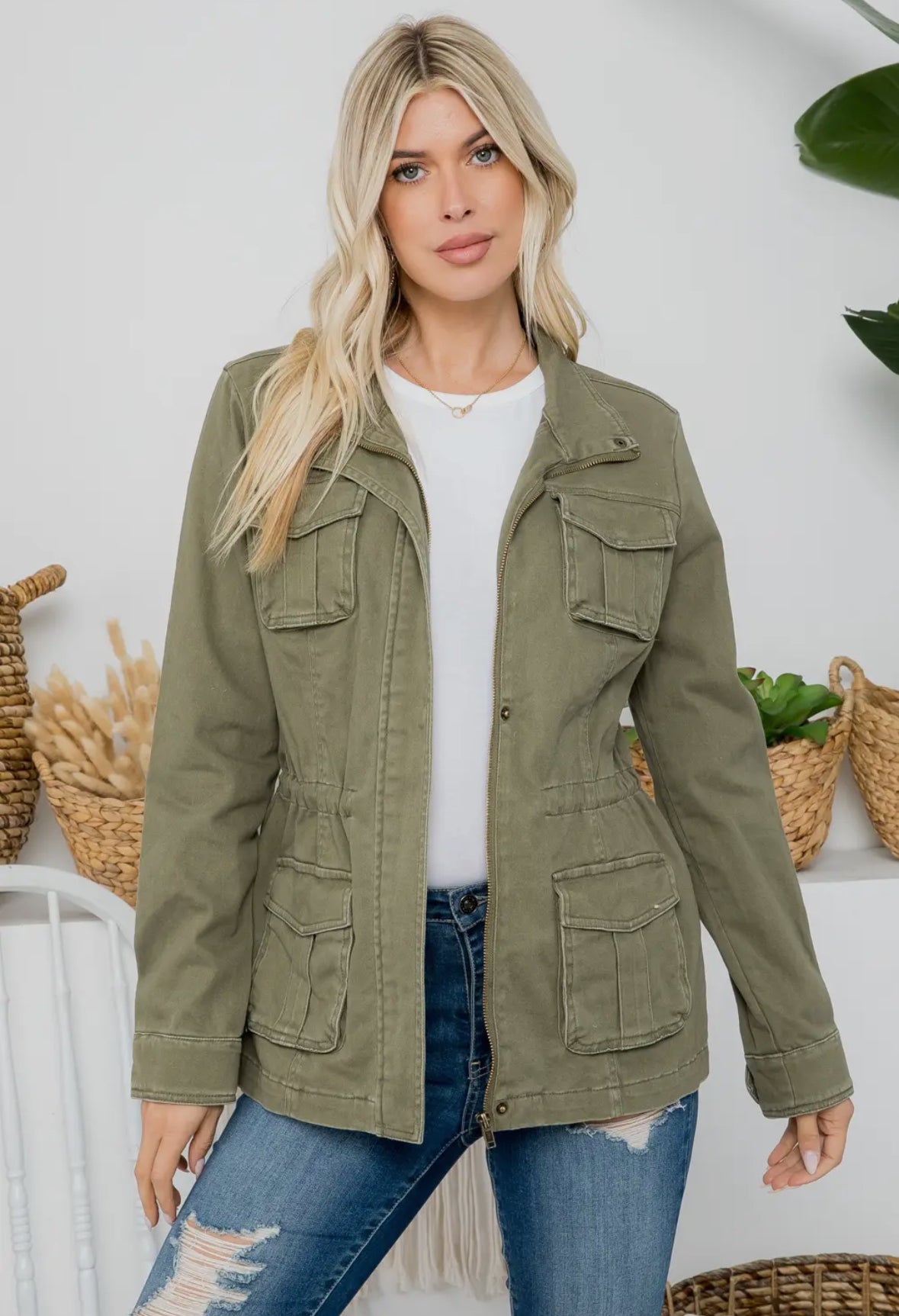 Heavy Twill Garmet Washed Olive Jacket