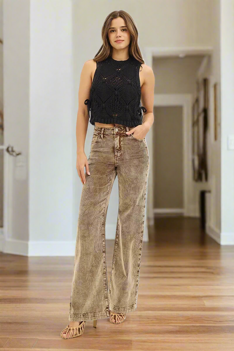 RISEN High Rise Wide Leg Corduroy Jeans