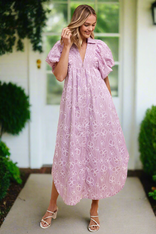 Brittany Smocked Midi Dress Lilac