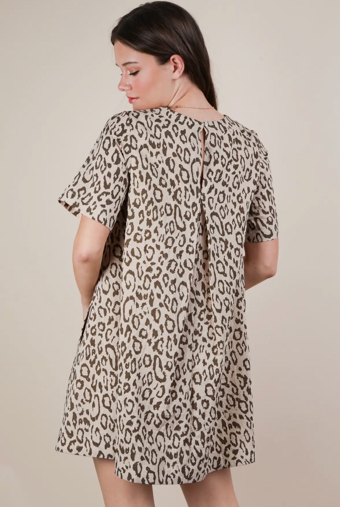 The Blushing Leopard Mini Dress with Pockets