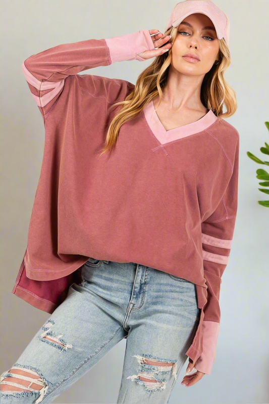 SAGE + FIG Mineral Wash Side Slit Contrast T-Shirt