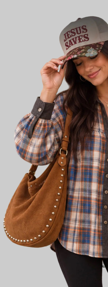 Mixed Plaid Oversized Button-Down Shirt