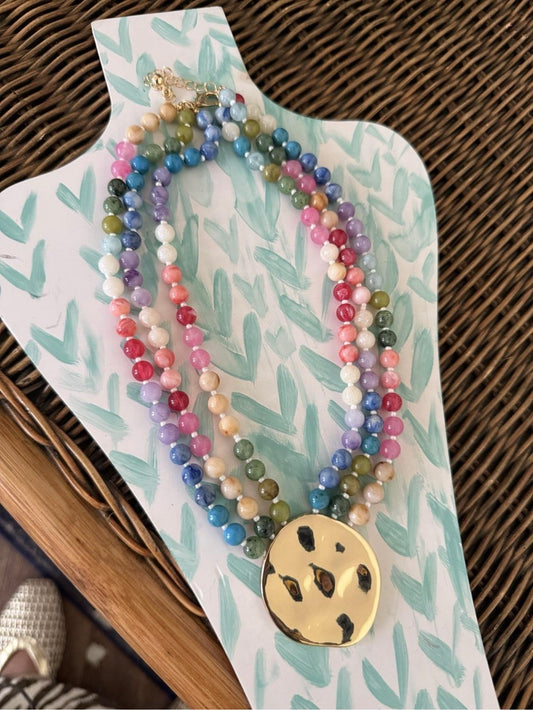 Bold Hammered Beaded Necklace