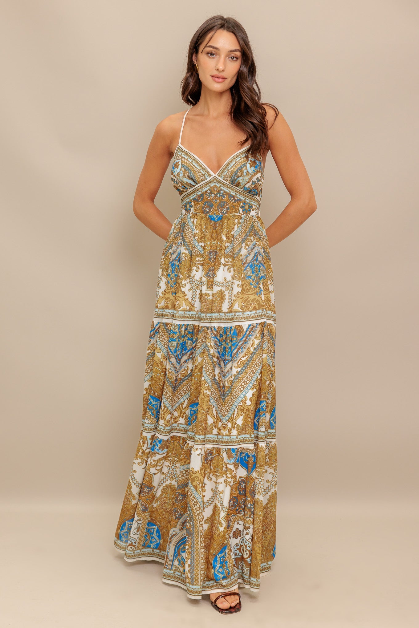 GOLDEN PALAZZO WOVEN MAXI DRESS