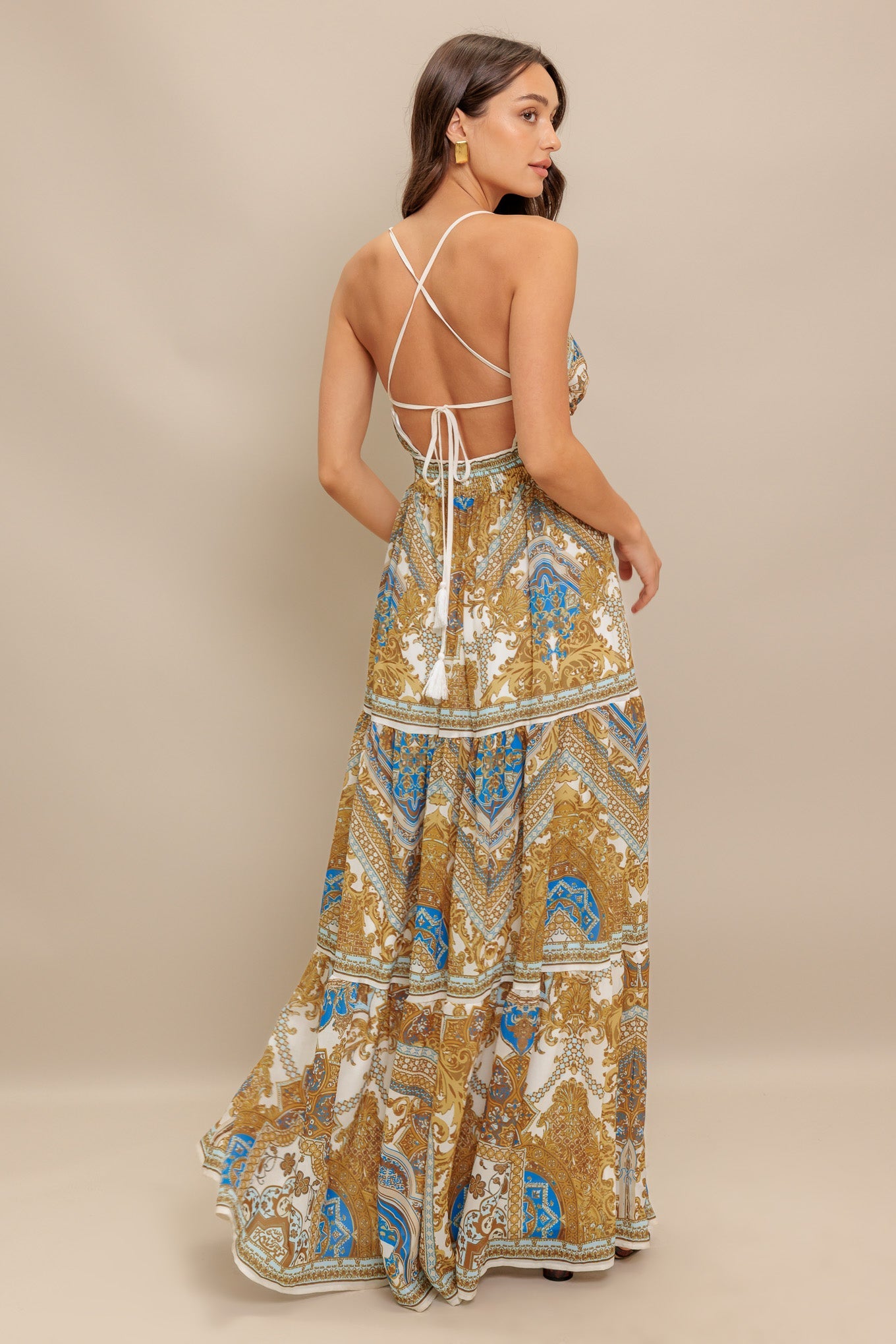 GOLDEN PALAZZO WOVEN MAXI DRESS