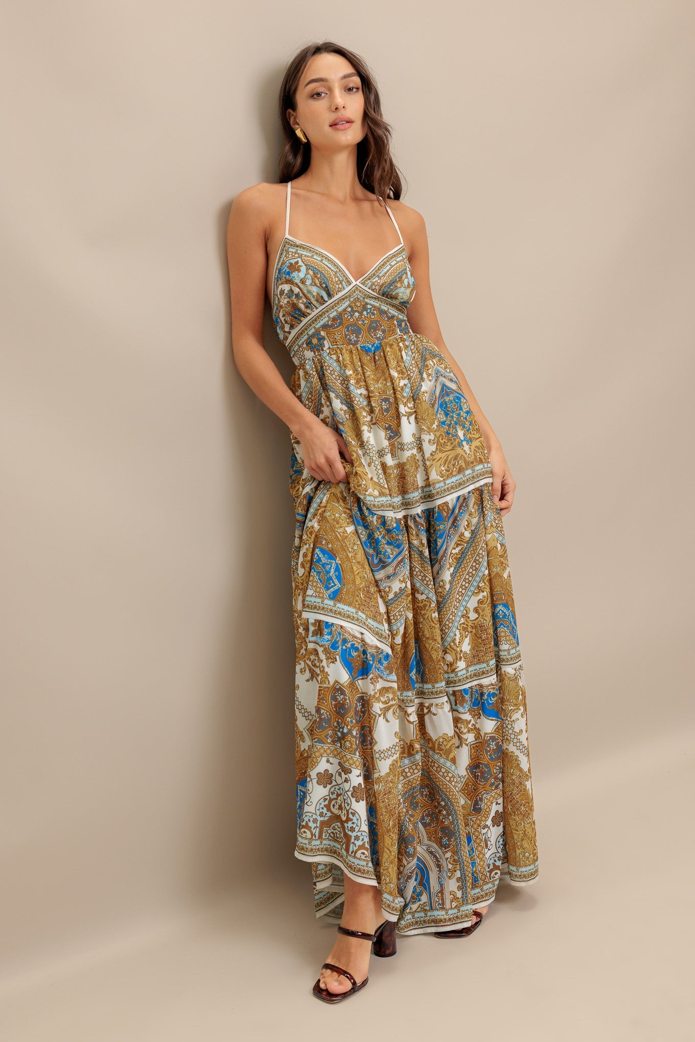 GOLDEN PALAZZO WOVEN MAXI DRESS