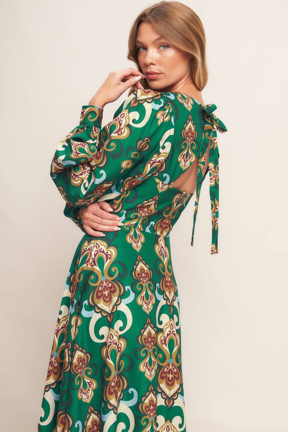 MODERN RETRO BLOOM WOVEN MIDI DRESS