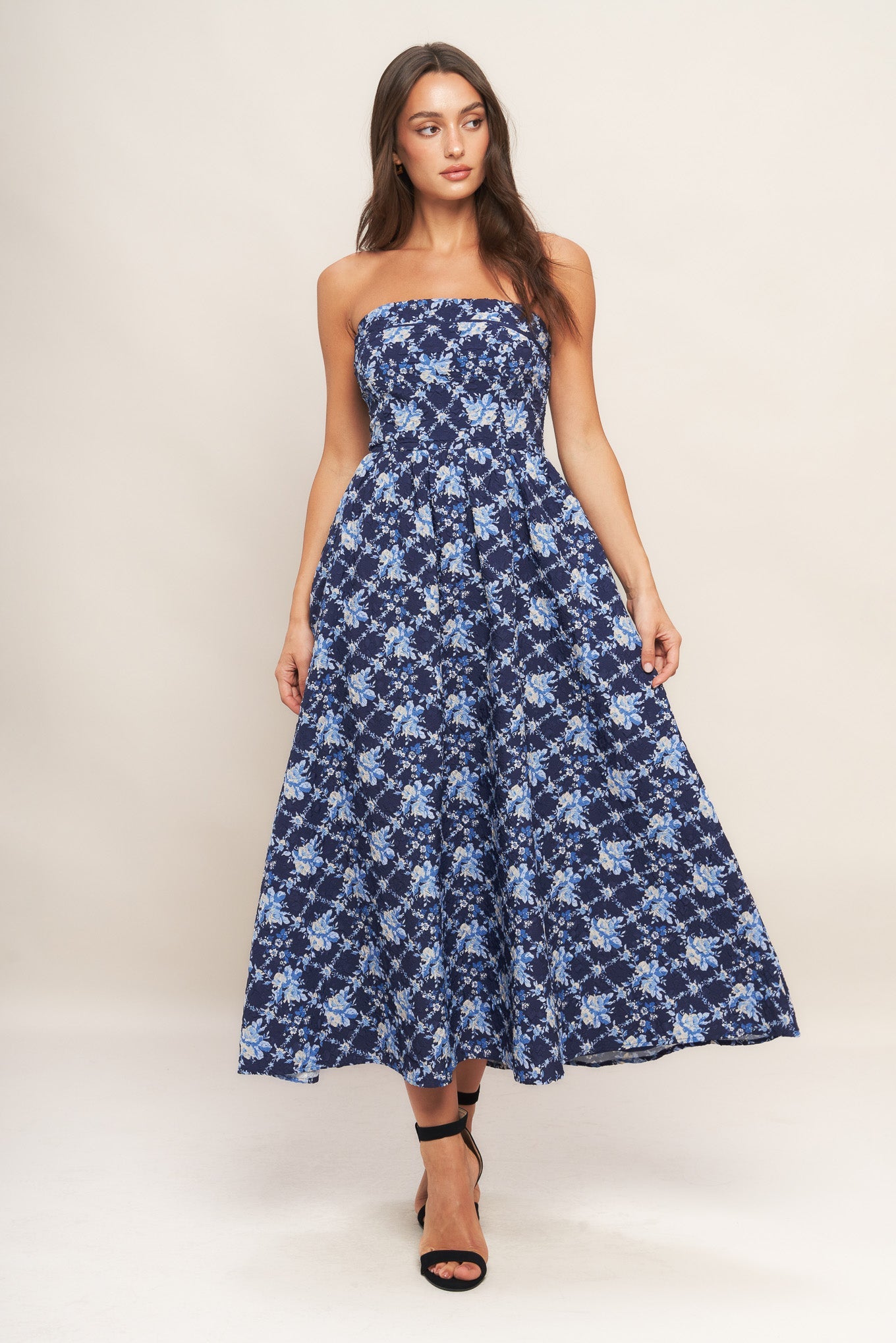 BLUE RENAISSANCE WOVEN MIDI DRESS