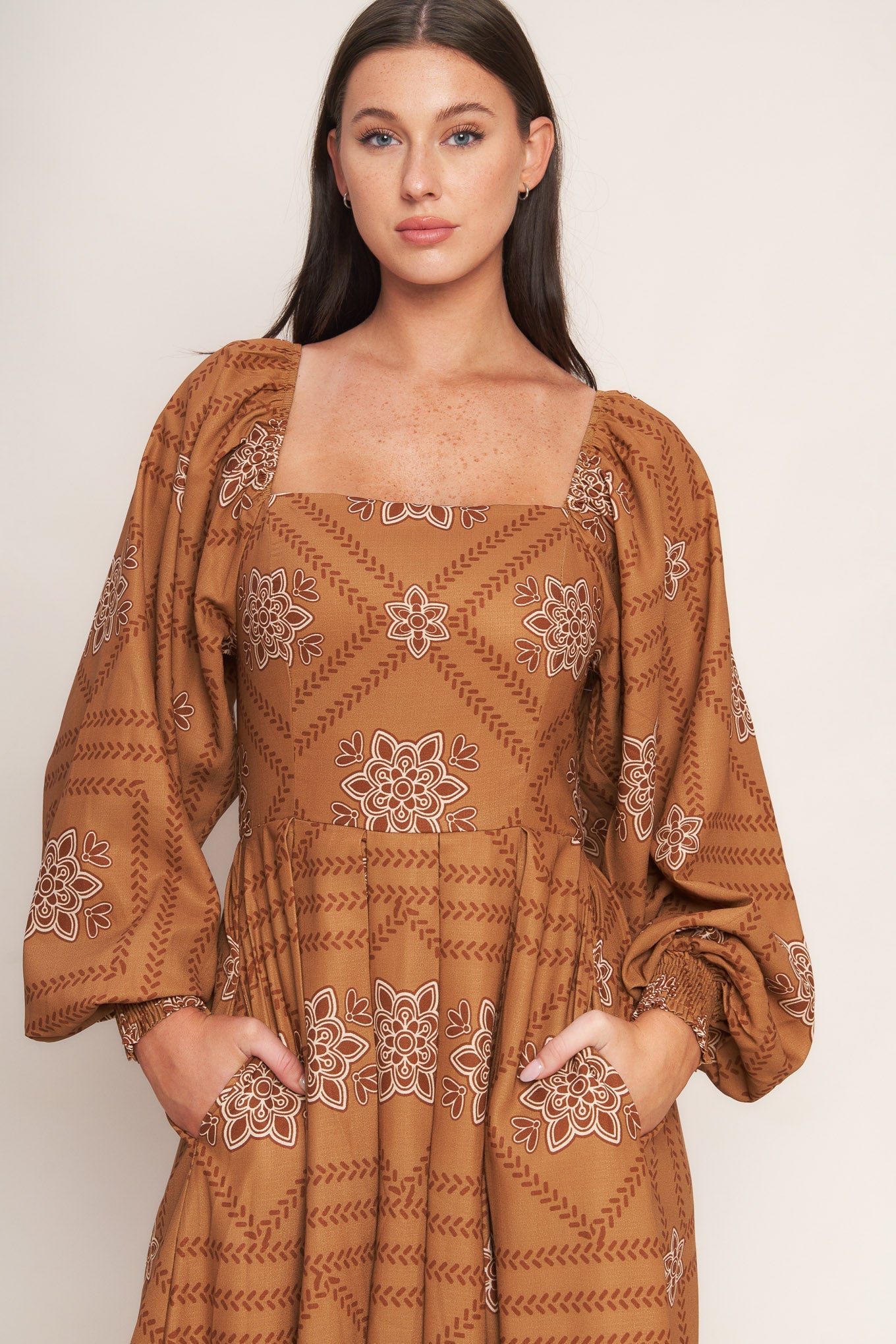 SOUTHWEST SQUARES WOVEN MIDI DRESS