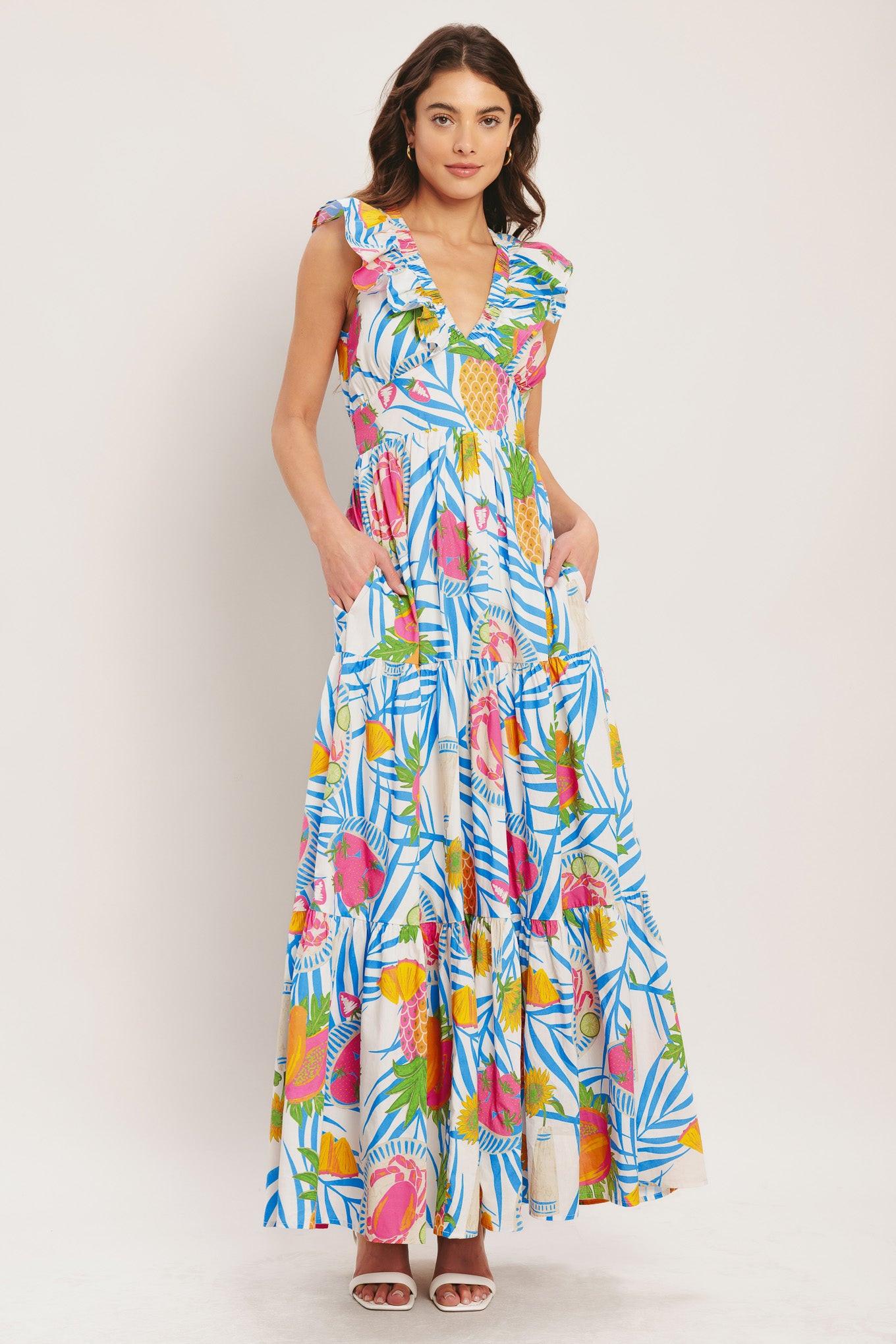 PINEAPPLE PARADISE WOVEN MAXI DRESS