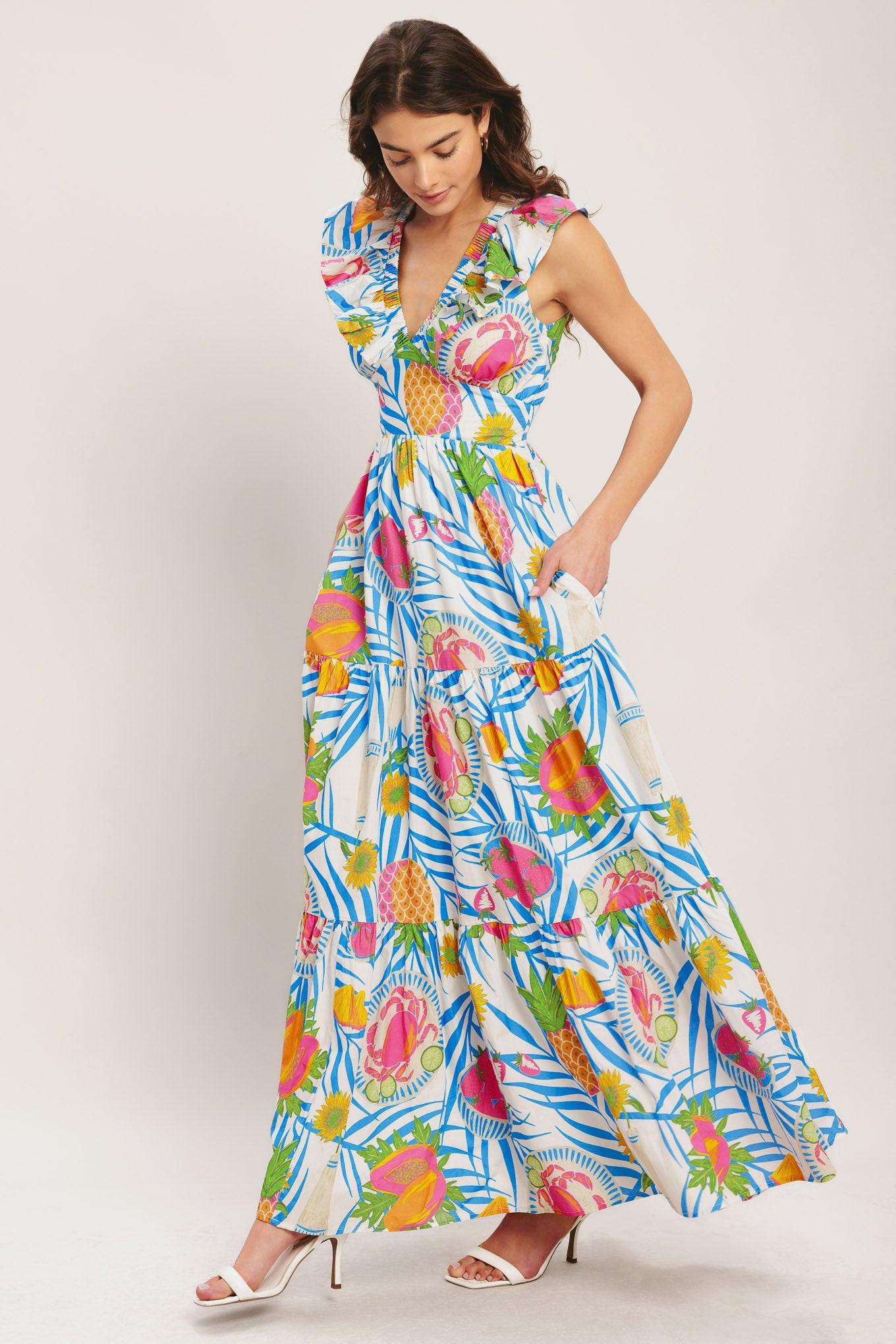 PINEAPPLE PARADISE WOVEN MAXI DRESS