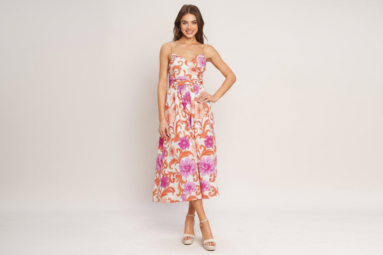 VACAY BLOOM WOVEN MIDI DRESS