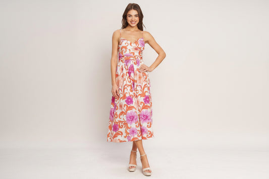 VACAY BLOOM WOVEN MIDI DRESS