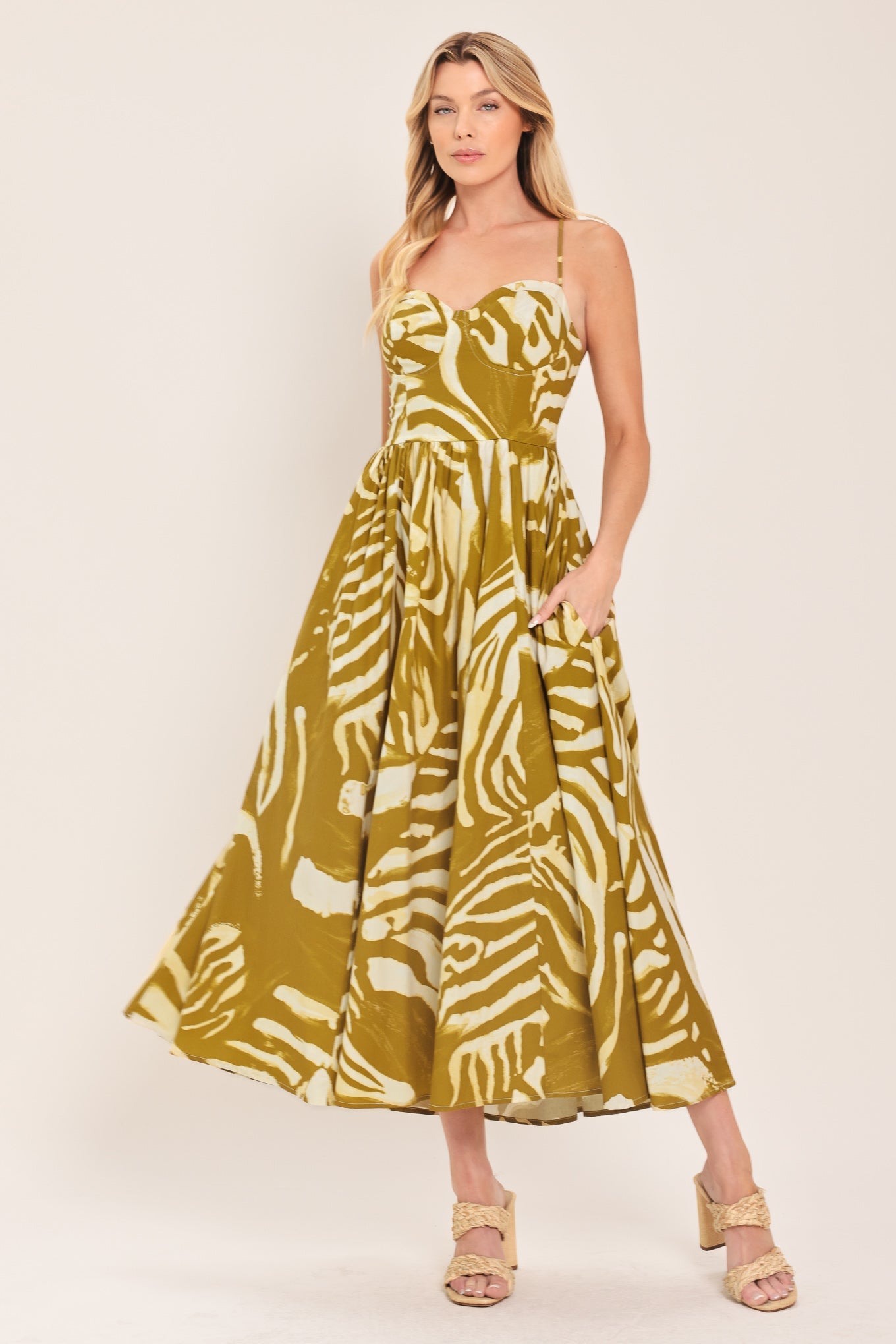 Golden Palm Midi Dress
