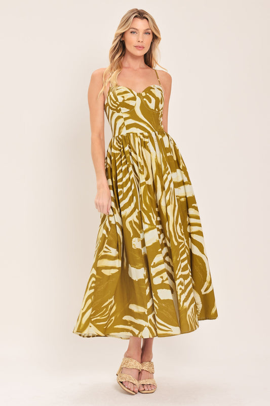 Golden Palm Midi Dress