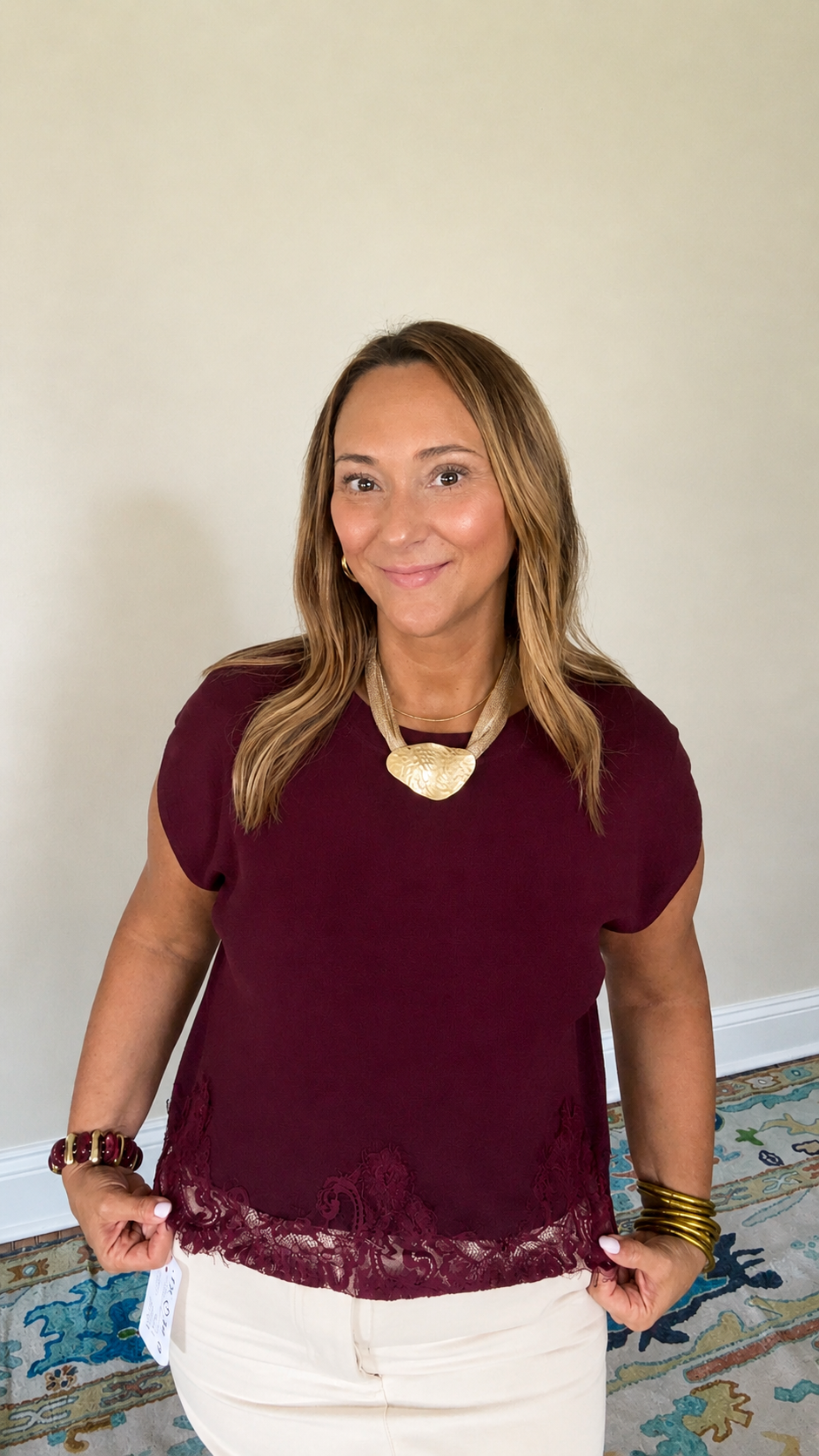Bordeaux Lace Trim Top